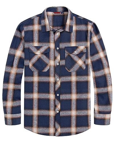 J.VER Herren-Flanellhemd, kariert, langärmelig, normale Passform, lässig, Button-Down-Shirt, Doppeltasche, blau, Mittel von J.VER