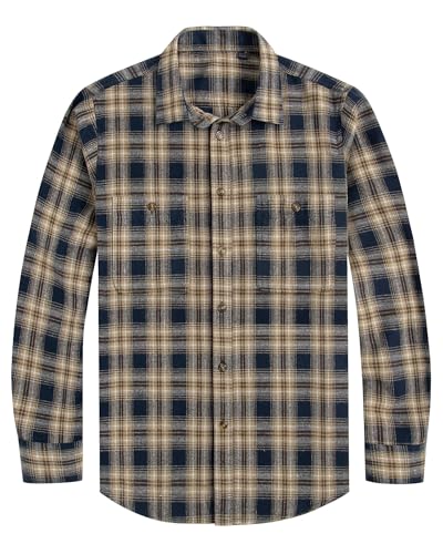 J.VER Herren-Flanellhemd, kariert, langärmelig, normale Passform, lässig, Button-Down-Shirt, Navy/Gelb, Mittel von J.VER