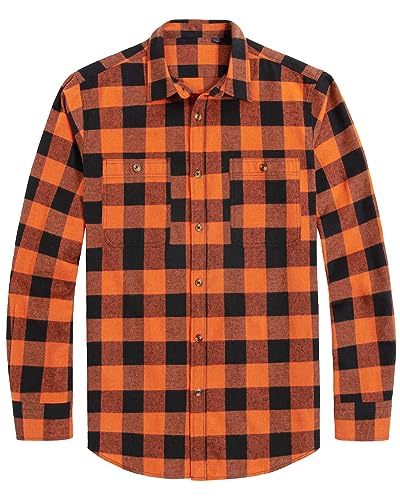 J.VER Herren-Flanellhemd, kariert, langärmelig, normale Passform, lässig, Button-Down-Shirt, Orange Plaid, Mittel von J.VER