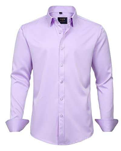 J.Ver Herren Kleid Hemden Solid Langarm Stretch Faltenfrei Formal Hemd Business Casual Button Down Shirts, violett, 4X-Groß von J.VER