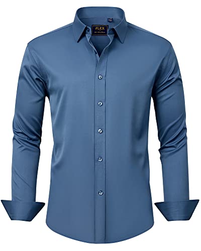 J.Ver Herren Kleid Hemden Solide Langarm Stretch Faltenfrei Formelles Hemd Business Casual Button Down Hemden, Tintenblau, Mittel von J.VER