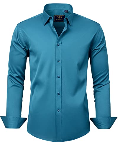 J.Ver Herren Kleid Hemden Solide Langarm Stretch Faltenfrei Formelles Hemd Business Casual Button Down Hemden, blaugrün, Groß von J.VER