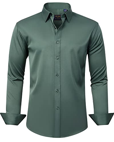 J.VER Herrenhemden, einfarbig, langärmelig, Stretch, knitterfrei, formelles Hemd, Business, Freizeit, Button-Down-Shirt, Dunkelgrün, Mittel von J.VER