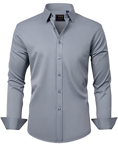 J.Ver Herren Kleid Hemden Solide Langarm Stretch Faltenfrei Formelles Hemd Business Casual Button Down Hemden, silbergrau, X-Groß von J.VER