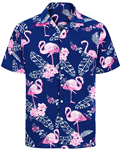 J.VER Hawaii Hemd Männer Flamingo Hemden Herren Sommerhemd Print Hawaiihemd Button Down Strandhemd Basic Beach Shirt Blau Flamingo L von J.VER
