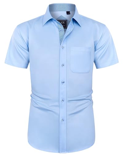 J.VER Herren Hemd Kurzarm Freizeithemd mit Tasche Regular Fit Businesshemd Bügelleichte Oberteile Männer Modern,Blau,3XL von J.VER