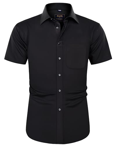 J.VER Herren Hemd Kurzarm Freizeithemd mit Tasche Regular Fit Businesshemd Bügelleichte Oberteile Männer Modern,Schwarz,3XL von J.VER