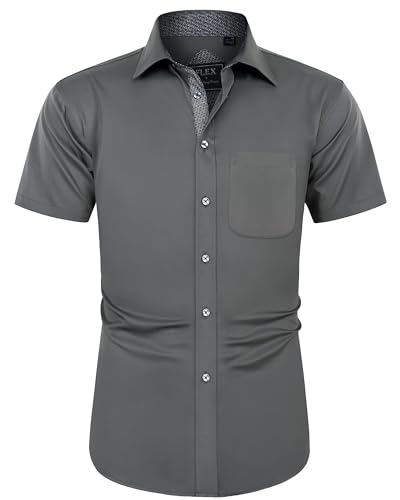 J.VER Herren Hemd Kurzarm Freizeithemd mit Tasche Regular Fit Businesshemd Bügelleichte Oberteile Männer Modern,Grau,M von J.VER