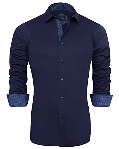 J.VER Herren Hemd Regular Fit Langarm Herrenhemden Freizeithemd Regular Businesshemd elastiscer Musterhemd,Marineblau,3XL von J.VER