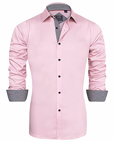 J.VER Herren Hemd Regular Fit Langarm Herrenhemden Freizeithemd Regular Businesshemd elastiscer Musterhemd,Rosa,3XL von J.VER