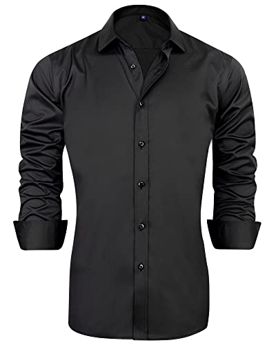 J.VER Herren Hemd Regular Fit Langarm Herrenhemden Freizeithemd Regular Businesshemd Elastiscer Musterhemd,Schwarz,L von J.VER