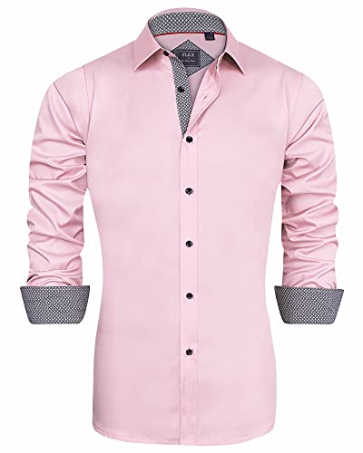 J.VER Herren Hemd Regular Fit Langarm Herrenhemden Freizeithemd Regular Businesshemd Elastiscer Musterhemd,Rosa,XXL von J.VER