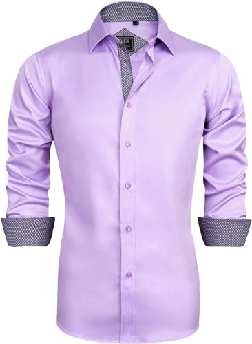 J.VER Herren Hemd Regular Fit Langarm Herrenhemden Freizeithemd Regular Businesshemd elastiscer Musterhemd,Rosa Lila,3XL von J.VER