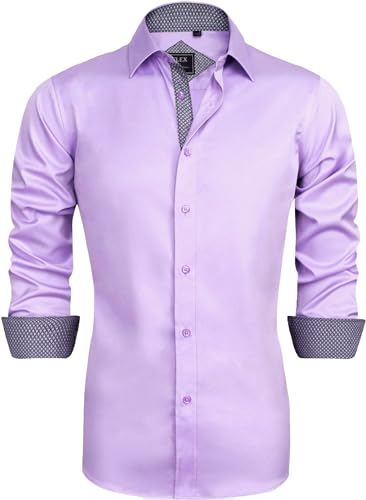 J.VER Herren Hemd Regular Fit Langarm Herrenhemden Freizeithemd Regular Businesshemd Elastiscer Musterhemd,Rosa Lila,L von J.VER