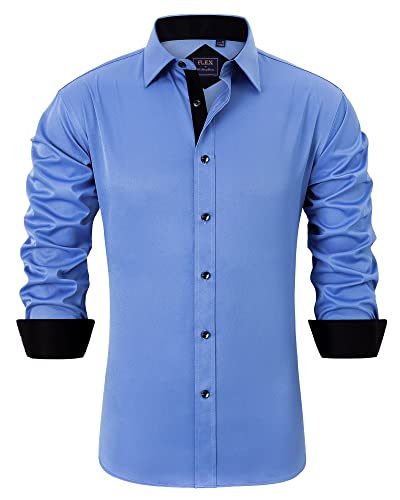 J.VER Herren Hemd Regular Fit Langarm Herrenhemden Freizeithemd Regular Businesshemd elastiscer Musterhemd,Hellblau Schwarz,M J.VER Herren Hemd Regular Fit Langarm Herrenhemden Freizeithemd Regular Businesshemd elastiscer Musterhemd,Hellblau Schwarz,M von J.VER