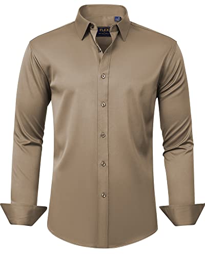 J.VER Herren Hemd Unifarben Stretch Langarm männer Hemden Regular fit Herrenhemden Freizeithemden Bügelleichtes Businesshemd Anzug Hemd,Khaki,3XL von J.VER