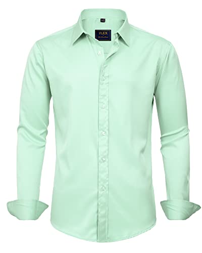 J.VER Herren Hemd Unifarben Stretch Langarm Männer Hemden Regular Fit Herrenhemden Freizeithemden Bügelleichtes Businesshemd Anzug Hemd,Mint,XXL von J.VER