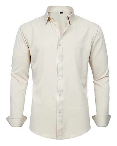 J.VER Herren Hemd Unifarben Stretch Langarm männer Hemden Regular fit Herrenhemden Freizeithemden Bügelleichtes Businesshemd Anzug Hemd,Beige,3XL von J.VER