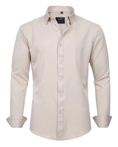 J.VER Herren Hemd Unifarben Stretch Langarm Männer Hemden Regular Fit Herrenhemden Freizeithemden Bügelleichtes Businesshemd Anzug Hemd,Beige,M von J.VER