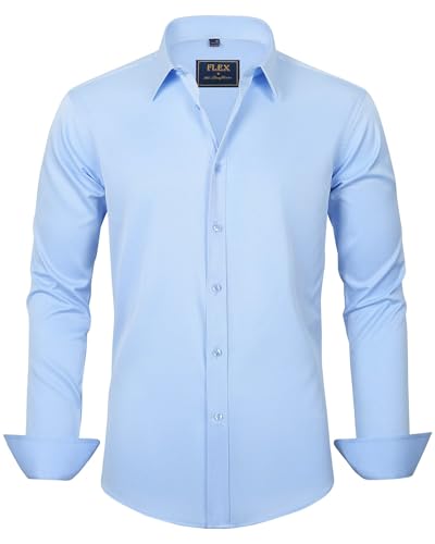 J.VER Herren Hemd Unifarben Stretch Langarm Männer Hemden Regular Fit Herrenhemden Freizeithemden Bügelleichtes Businesshemd Anzug Hemd,Hellblau,4XL von J.VER
