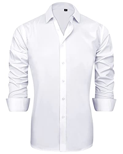 J.VER Herren Hemd Regular Fit Langarm Herrenhemden Freizeithemd Regular Businesshemd elastiscer Musterhemd,Weiß,4XL von J.VER