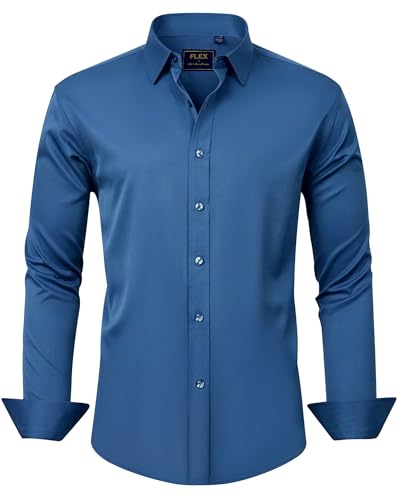 J.VER Herren Hemd Unifarben Stretch Langarm Männer Hemden Regular Fit Herrenhemden Freizeithemden Bügelleichtes Businesshemd Anzug Hemd,Graublau,XL von J.VER