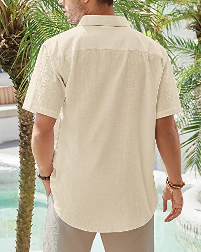 J.VER Herren Leinenhemd Besticktes Hemd Herren Kurzarm Hemd Stickerei Shirts Frühling Herbst Lässig Männer Tops,Bestick Beige,L von J.VER