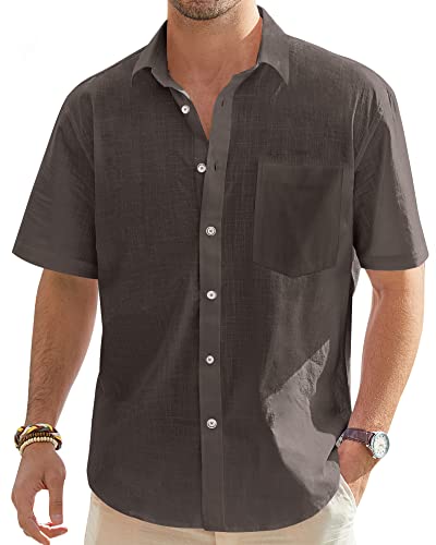 J.VER Herren Leinenhemd Kurzarm Sommerhemd Freizeithemd Kurzarmhemd Men´s Shirt Herren Klassisches Sommer Leinenhemd mit Brusttasche,Braun,L von J.VER