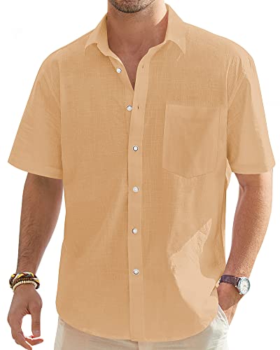 J.VER Herren Leinenhemd Kurzarm Sommerhemd Freizeithemd Kurzarmhemd Men´s Shirt Herren Klassisches Sommer Leinenhemd mit Brusttasche,Rosa orange,L von J.VER