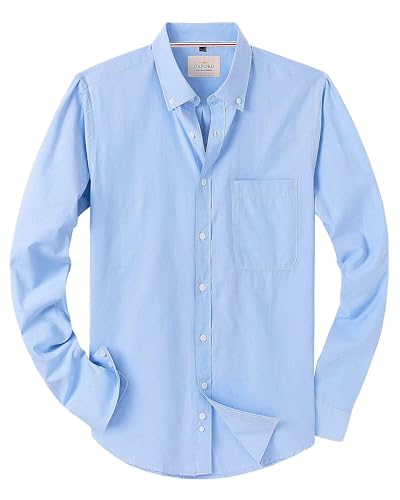 J.VER Oxford Herren Hemd Bügelfrei Regular Fit HerrenHemden Langarm Casual Oberhemd aus Baumwolle Button Down Hemden Faltenfrei Freizeithemd mit Tasche,Blau Violett,4XL von J.VER