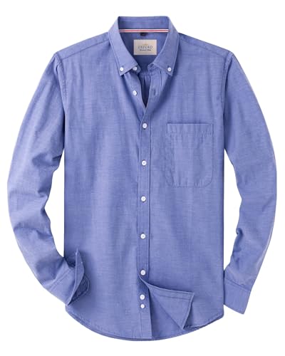 J.VER Oxford Herren Hemd Regular Fit Hemd Langarm Bügelleicht Casual Hemd aus Oxford Button Down Hemd Freizeithemd mit Tasche,Blau,L von J.VER