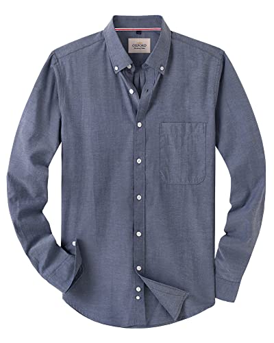 J.VER Oxford Herren Hemd Regular Fit Hemd Langarm Bügelleicht Casual Hemd aus Oxford Button Down Hemd Freizeithemd mit Tasche,Marineblau,M von J.VER