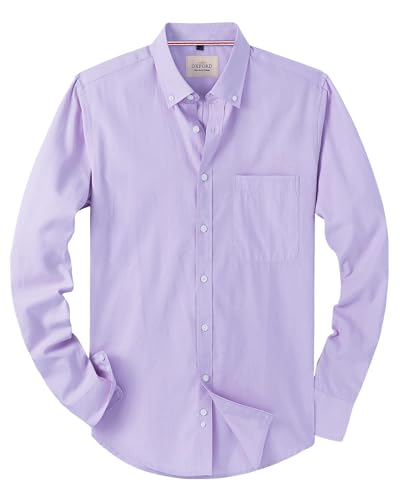 J.VER Oxford Herren Hemd Regular Fit Hemd Langarm Bügelleicht Casual Hemd aus Oxford Button Down Hemd Freizeithemd mit Tasche,Lavendel,XXL von J.VER