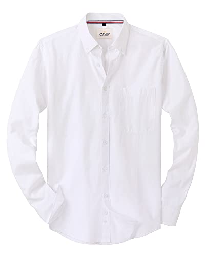 J.VER Oxford Herren Hemd Regular Fit Hemd Langarm Bügelleicht Casual Hemd aus Oxford Button Down Hemd Freizeithemd mit Tasche,Weiß,4XL von J.VER