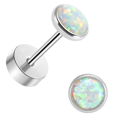 J.aey Titan Ohrringe Stecker für Damenschmuck Mädchen Medizinische Chirurgenstahl Ohrstecker Gesundheitsstecker Glitzer Ohrringe 5mm weißen Opalen Helix Knorpel Piercings Jewellery Ohrringe Silber 20G von J.aey