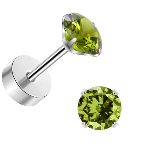 J.aey Titan Ohrringe für Damen Mädchen Medizinische Ohrstecker Gesundheitsstecker Ohrringe Grün 4mm 5A+Zirkonia Silber Ohringe Helix Knorpel Piercings Jewellery Damen Ohrringe Silber 20G silberschmuck von J.aey