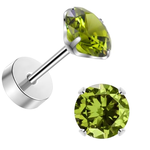 J.aey Titan Ohrringe für Damen Mädchen Medizinische Ohrstecker Gesundheitsstecker Ohrringe Grün 5mm 5A+Zirkonia Silber Ohringe Damen Helix Knorpel Piercings Jewellery Ohrringe Silber 20G silberschmuck von J.aey