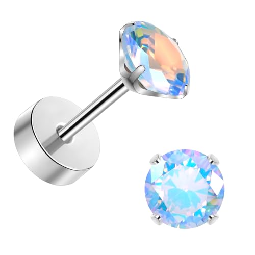 J.aey Titan Silber Ohrringe Stecker für Damen Ohrringe Mädchen Männer Medizinische Ohrstecker Silber Gesundheitsstecker Ohrringe Damenschmuck Aurore Boreale 4mm 5A+Zirkonia Knorpel Jewellery 20G von J.aey