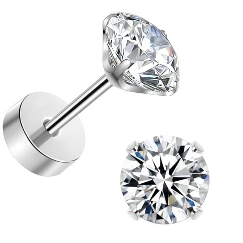 J.aey Titan Silber Ohrringe für Damen Mädchen Medizinische Ohrstecker Klein Gesundheitsstecker Ohrringe Männer 6mm Weiß 5A+Zirkonia Glitzer Helix Knorpel Piercings Jewellery 20G Ohrschmuck Frauen von J.aey