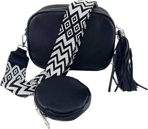 Crossbody Tasche mit Taschegurt Gürteltasche Bauchtasche Umhängetasche Kunstleder (Schwarz, Groß) von J26