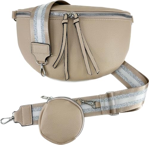 Crossbody Tasche mit Taschegurt Gürteltasche Hüfttasche Bauchtasche Umhängetasche Unisex Kunstleder (Beige, Klein) von J26