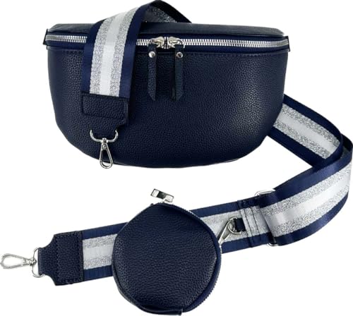 Crossbody Tasche mit Taschegurt Gürteltasche Hüfttasche Bauchtasche Umhängetasche Unisex Kunstleder (Dunkelblau, Klein) von J26