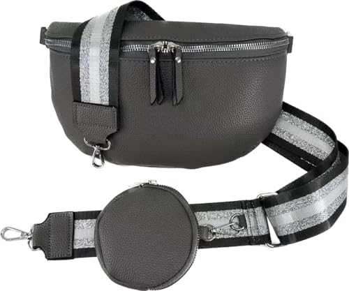 Crossbody Tasche mit Taschegurt Gürteltasche Hüfttasche Bauchtasche Umhängetasche Unisex Kunstleder (Grau, Klein) von J26