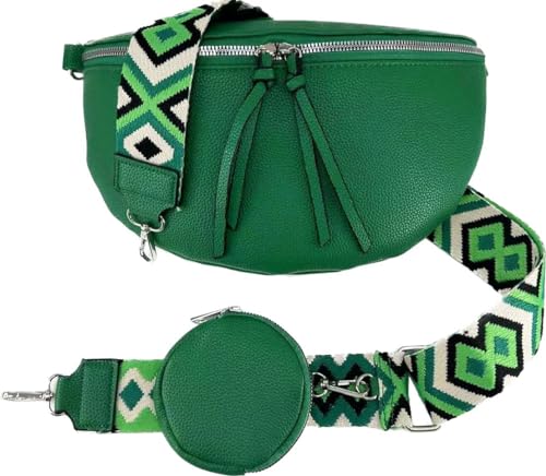 Crossbody Tasche mit Taschegurt Gürteltasche Hüfttasche Bauchtasche Umhängetasche Unisex Kunstleder (Grün, Groß) von J26