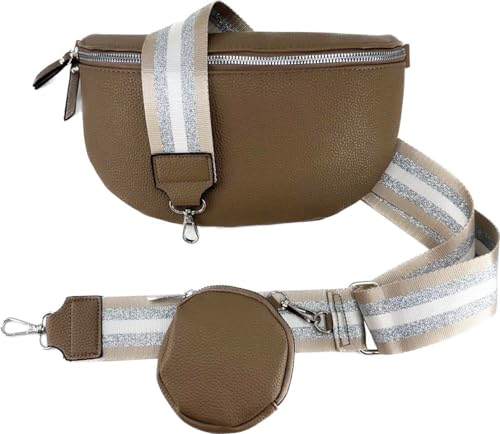 Crossbody Tasche mit Taschegurt Gürteltasche Hüfttasche Bauchtasche Umhängetasche Unisex Kunstleder (Khaki, Klein) von J26