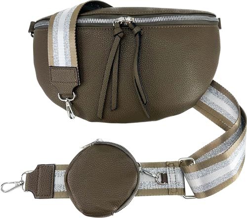 Crossbody Tasche mit Taschegurt Gürteltasche Hüfttasche Bauchtasche Umhängetasche Unisex Kunstleder (Schoko, Klein) von J26