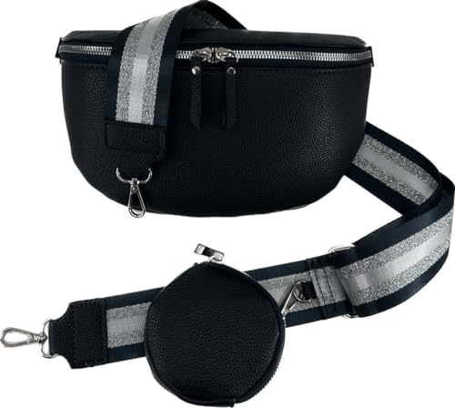 Crossbody Tasche mit Taschegurt Gürteltasche Hüfttasche Bauchtasche Umhängetasche Unisex Kunstleder (Schwarz, Klein) von J26