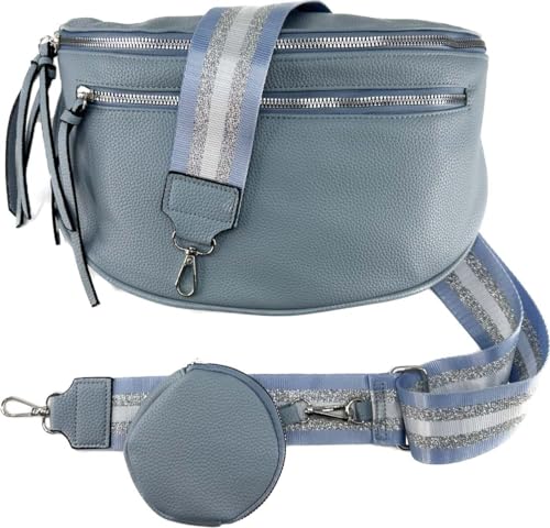 Crossbody Tasche mit Taschegurt Gürteltasche Hüfttasche Bauchtasche Umhängetasche Unisex Kunstleder mit Doppelten Reißverschluss (Blau) von J26