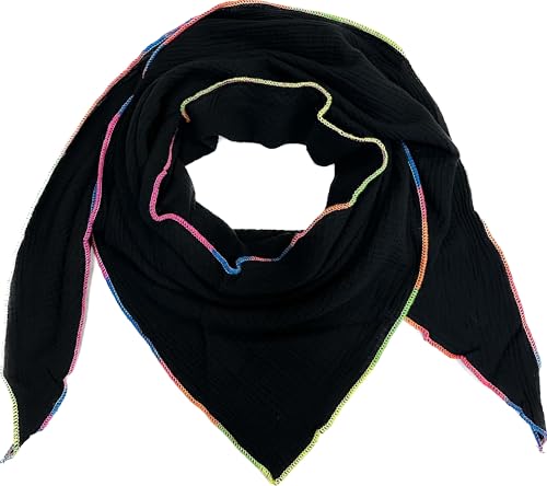 Dreieck Schal aus 100% Baumwolle mit Neon Ränder Frühling Unisex Uni Fashion Stola Tuch Übergangszeit Italy Sommer Lana Wolle Strickschal Strick Tuch (Schwarz) von J26