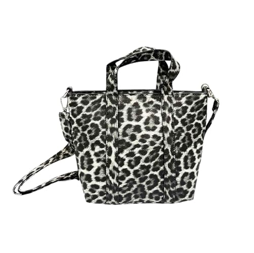 Fashion Leopard Kunstleder Tasche Shopper Schultertasche Henkeltasche Tote Bag Leo Motiv (Modell A Schwarz) von J26